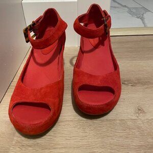 Johnston & Murphy Red Wedge Sandals Ankle Strap